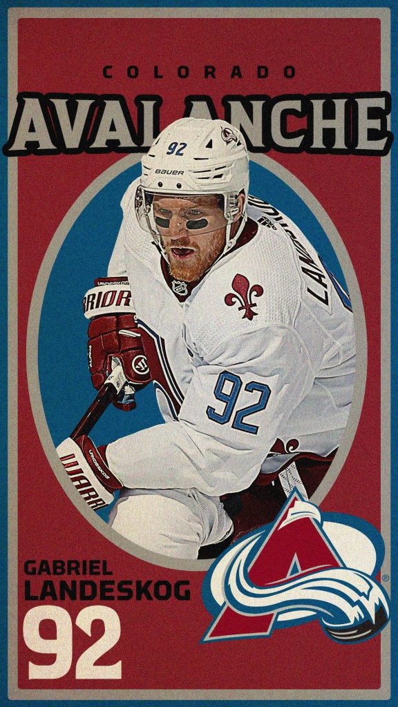 Digitally painted Gabriel Landeskog Colorado Avalanche wallpaper red blue retro NHL background