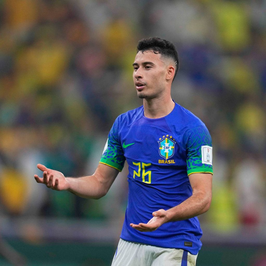 Gabriel Martinelli Brazil National Team blue jersey number 26 dynamic stadium sports wallpaper