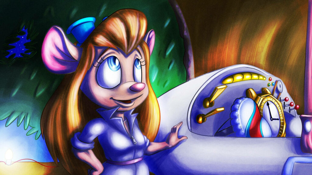Gadget Hackwrench from Chip N Dale Rescue Rangers with inventive machine vibrant wallpaper background