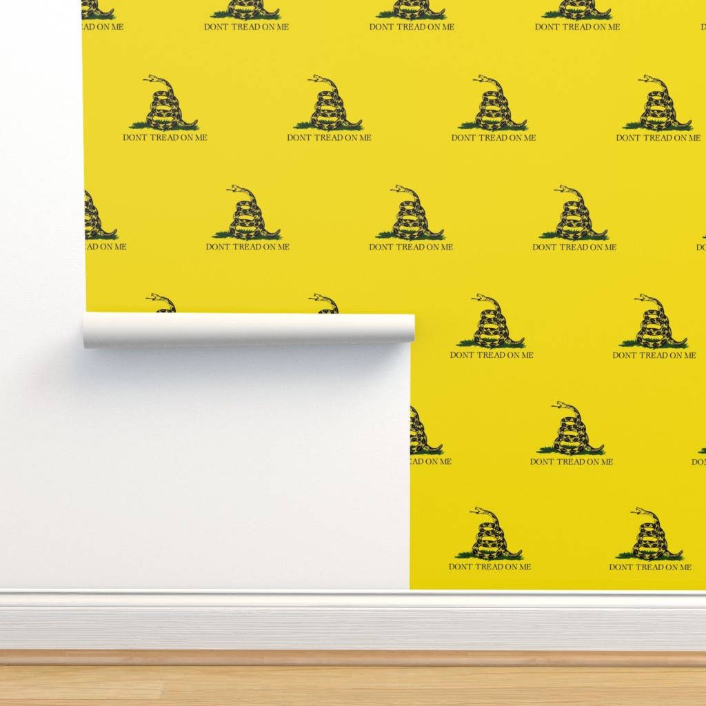 Gadsden Flag wallpaper with repeating yellow black Dont Tread On Me coiled rattlesnake pattern