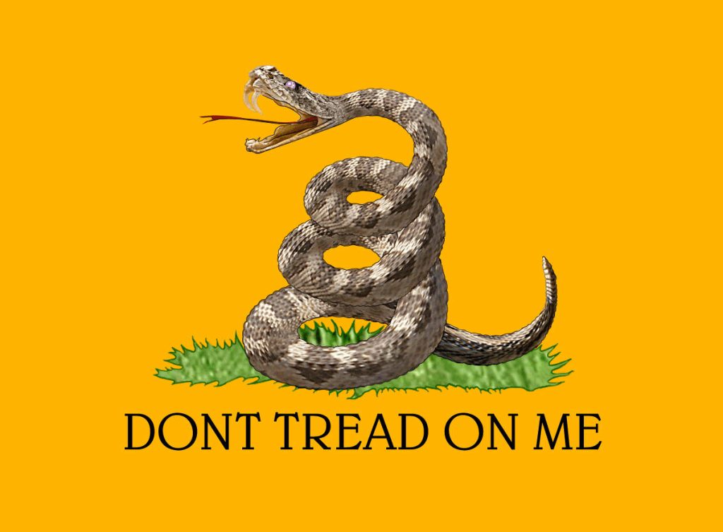 Gadsden Flag wallpaper with coiled rattlesnake and Dont Tread On Me slogan on yellow background