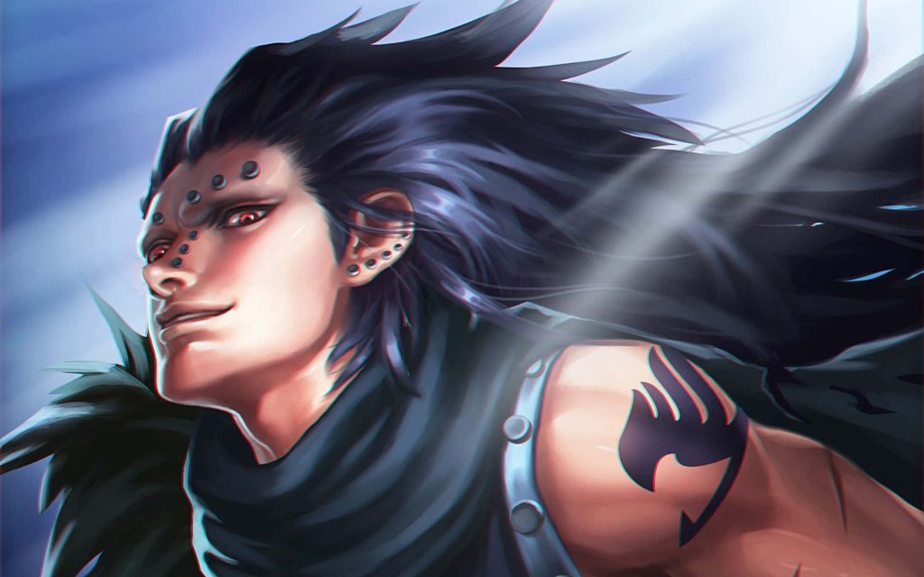 Gajeel Redfox Fairy Tail wallpaper Iron Dragon Slayer fierce gaze piercings guild mark dark design