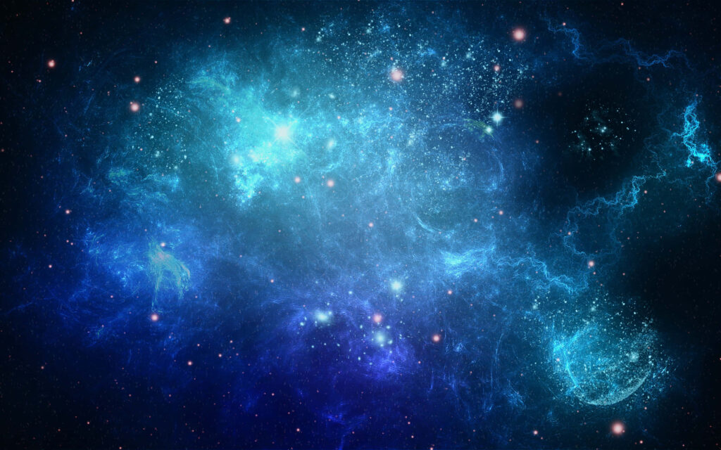 Glowing blue nebula wallpaper with shimmering stars and cosmic dust, evoking space beauty.