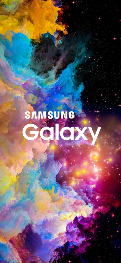Galactic Dreams: A Colorful Nebula Samsung Galaxy Wallpaper with Prismatic Design and White Logo