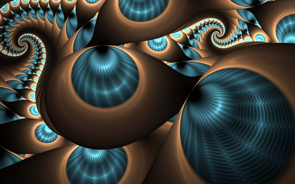Galactic Fractal Wallpaper: Vibrant Blue on Bronze Background