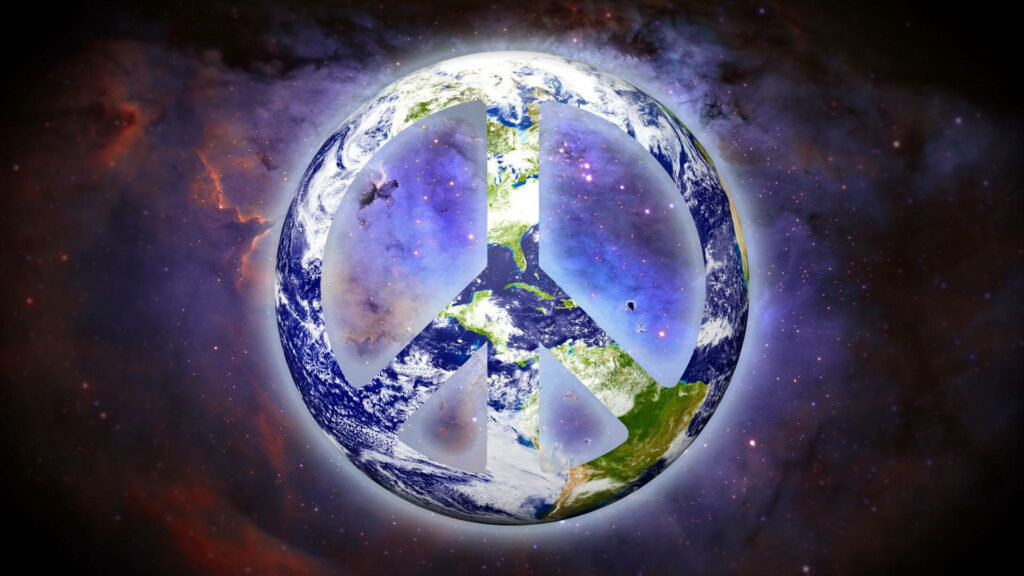 Galactic Harmony: Captivating Earth Peace Symbol Wallpaper