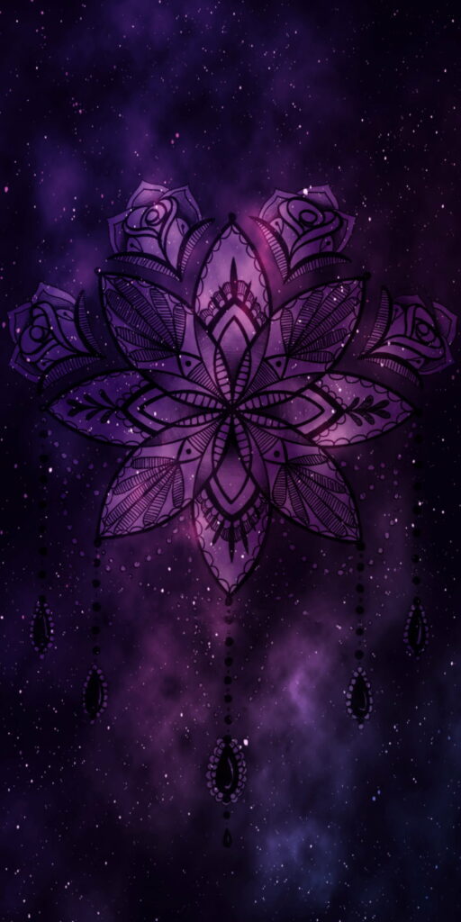 Galactic Mandala: A Majestic Interplay of Purple, Roses, and Cosmos - Stunning HD Phone Wallpaper