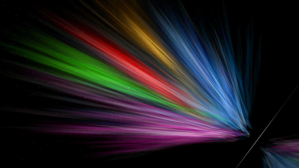 Abstract digital art wallpaper with vibrant rainbow beams on deep black background for screens