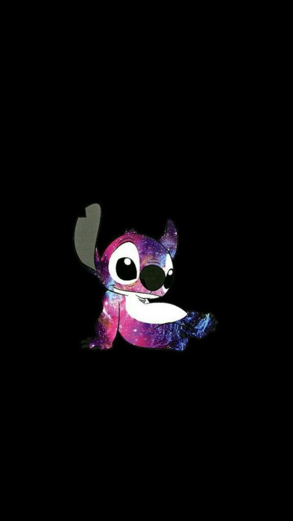 Cosmic iPhone Wallpaper: Cute Stitch-Like Character with Galaxy Design