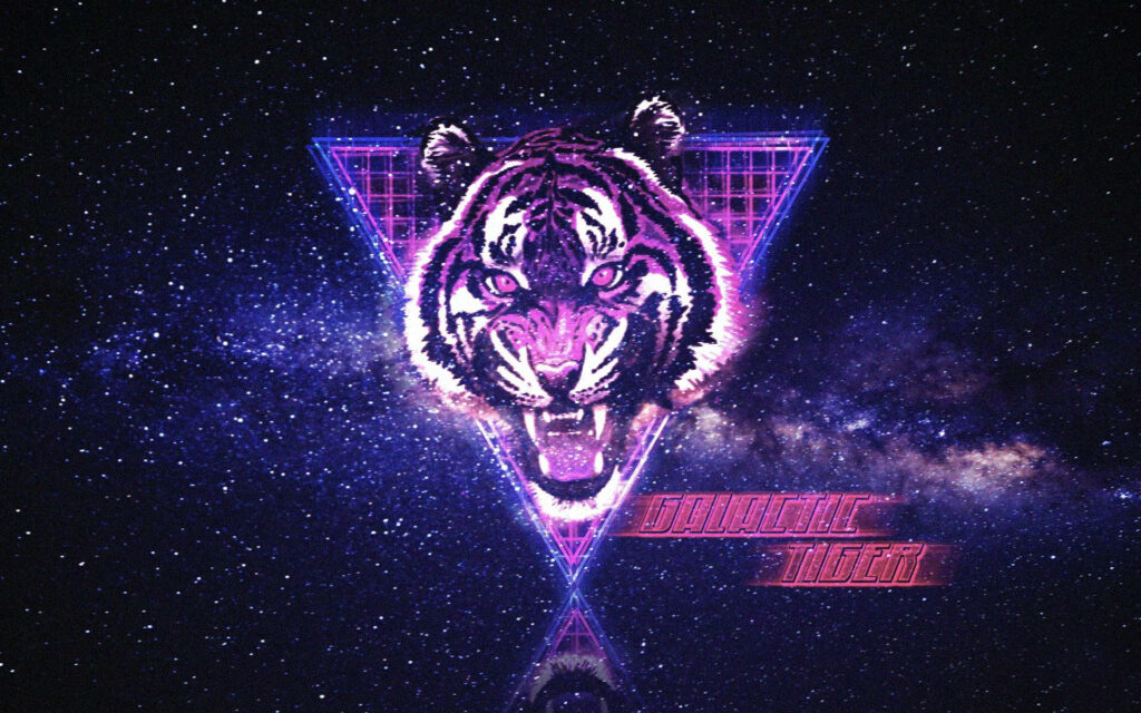 Galactic Tiger Wallpaper: Neon Cosmic Art with Geometric Design