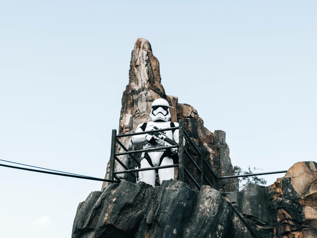 Stormtrooper Guarding Rocky Ridge - Captivating Wallpaper Background