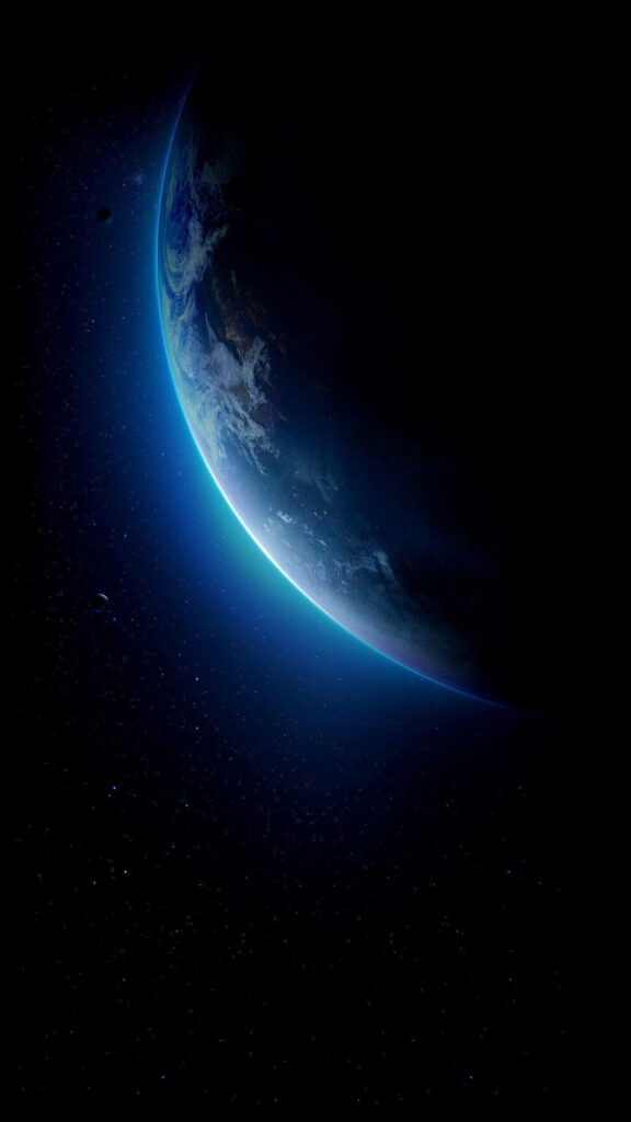 Glowing Earth from space with radiant atmosphere and starry sky minimalist cosmic wallpaper