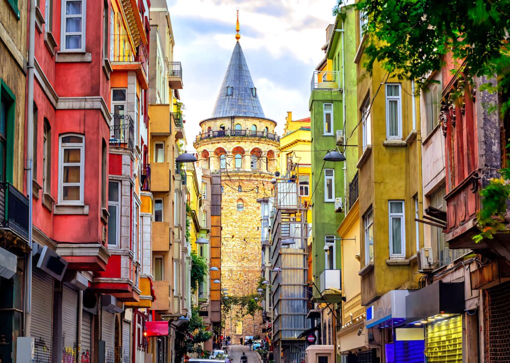 Colorful Ottoman Street with Galata Tower - Istanbul Wallpaper