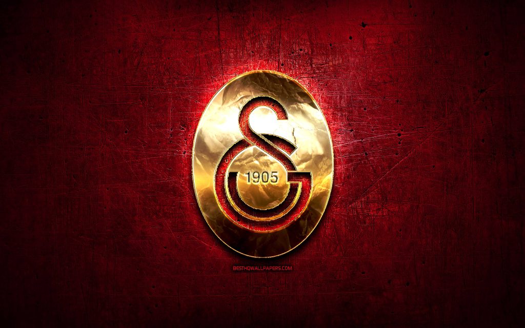Galatasaray SK wallpaper with metallic gold logo and 1905 on deep red textured background