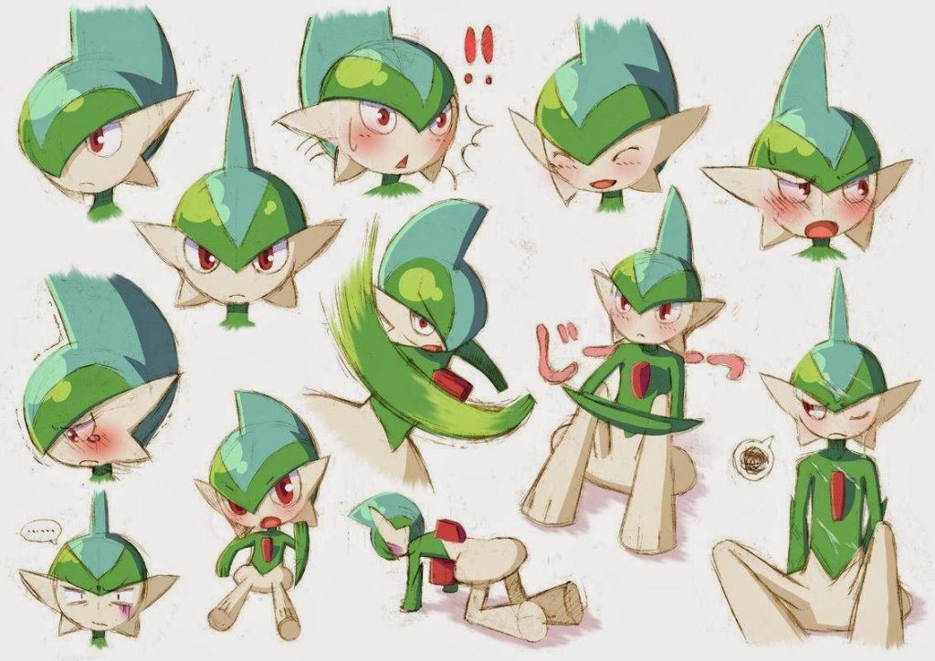 Gallade anime art collage wallpaper showing various poses and expressions of Psychic Fighting Pokémon