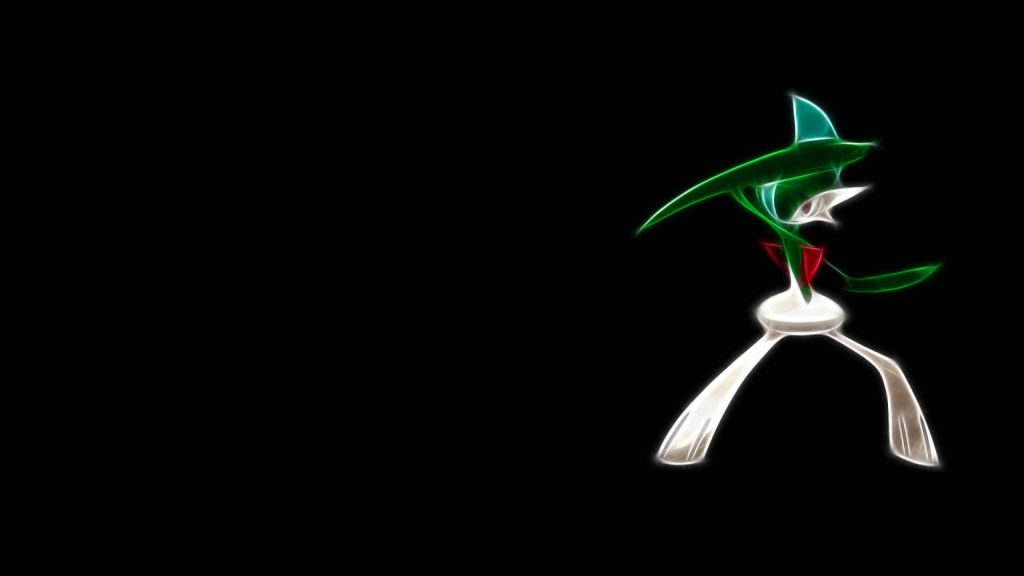 Gallade neon glow wallpaper green blades white figure on black background digital art desktop