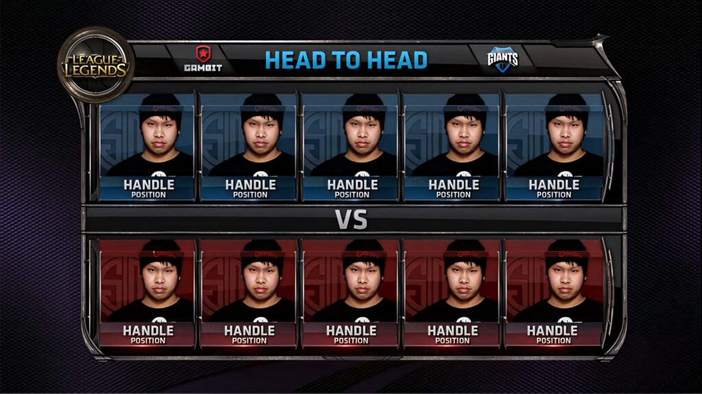League of Legends esports wallpaper with Gambit vs Giants team lineups in dark competitive theme
