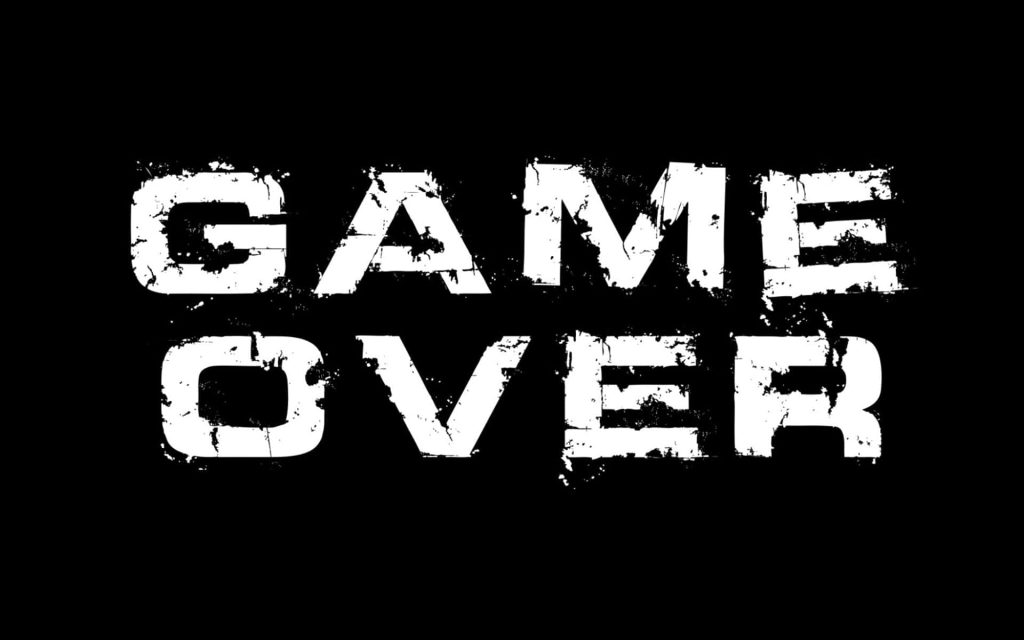 GAME OVER wallpaper with distressed white text on black background minimalist gaming design