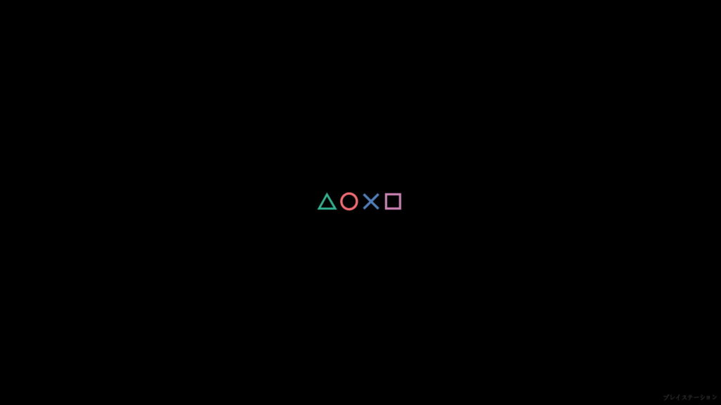 Minimalist PlayStation controller symbols gaming wallpaper black background Japanese logo