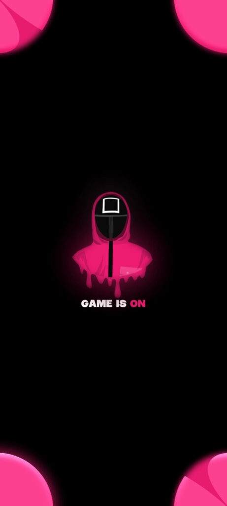 Squid Game On: Pink Sticker, Black Setting Wallpaper