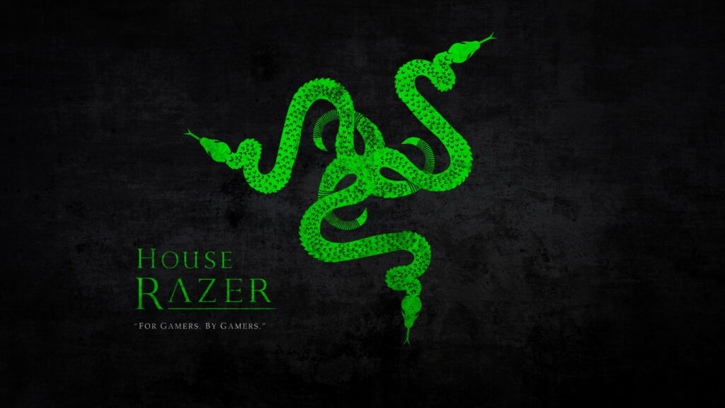 2K Razer wallpaper with neon green triple-headed snake logo dark textured gaming background