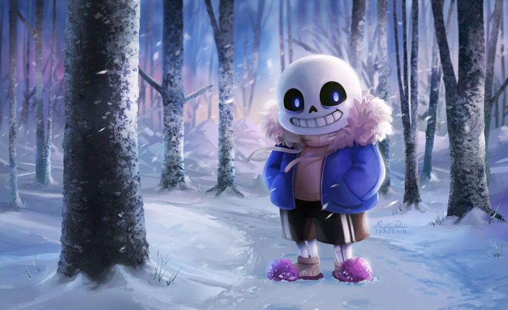 Undertale's Sans and Nightmare Before Christmas' Jack Skellington Under the Tree: Epic Games HD Wallpaper Background Photo