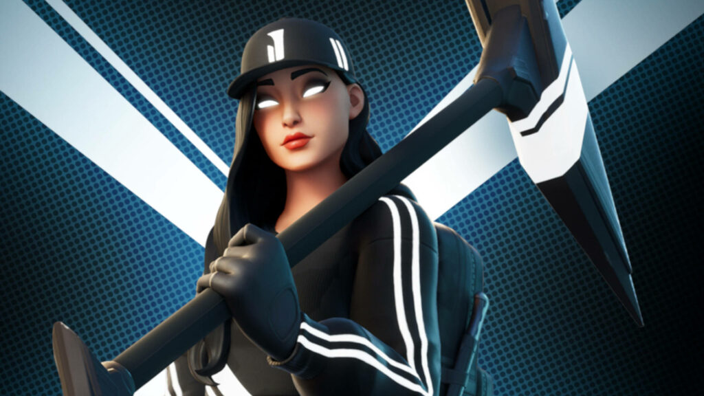 Ruby Fortnite Strikes in Shadow Series: Unleashing Her Slicer with Stylish Carbon Fiber Surroundings Wallpaper