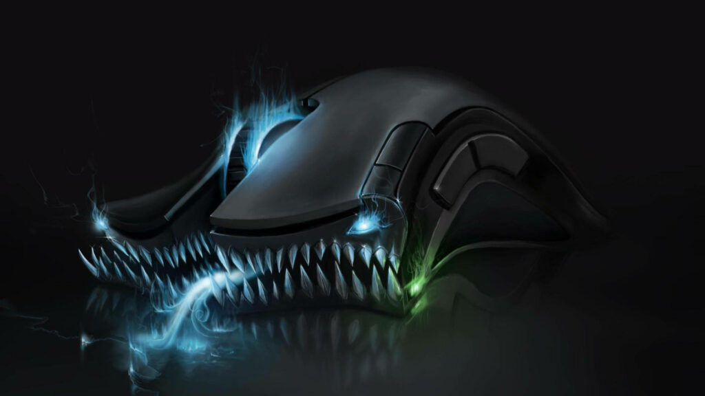 Razer Render Mouse: Illuminating Gaming Profile on Dark Background Wallpaper