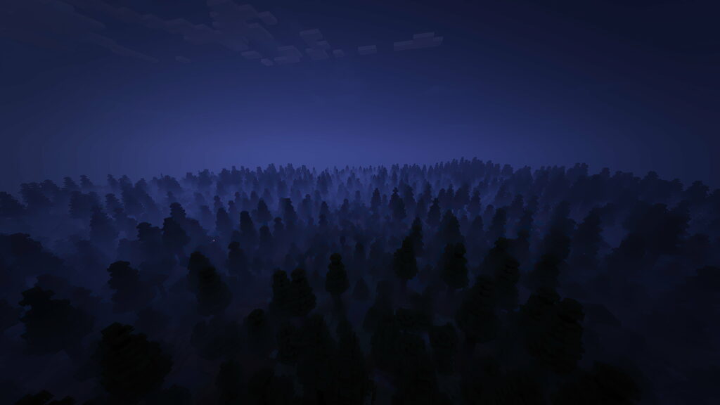 Mystical Adventure in Minecraft's Night by the Woods: Captivating HD Wallpaper of the Blocky Gaming World
