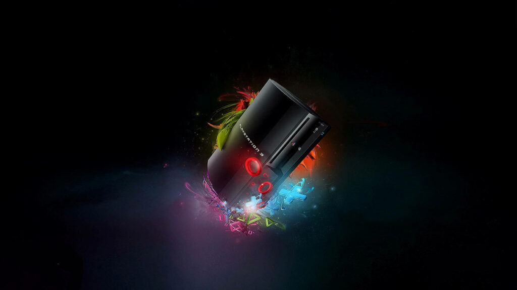 Vibrant Orbit: Illuminated Playstation 3 Console with Hypnotic Action Buttons Wallpaper