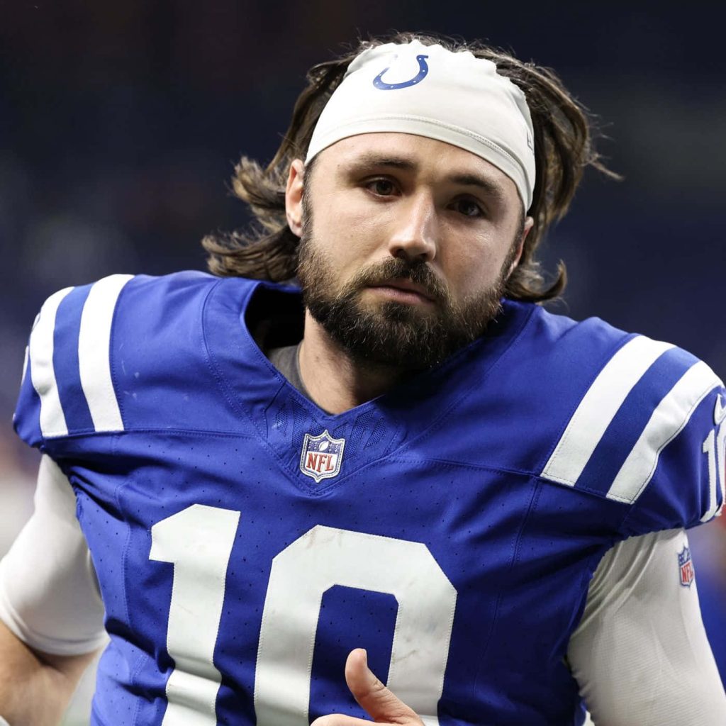 Gardner Minshew II Colts quarterback intense portrait blue jersey number 10 white headband Wallpaper