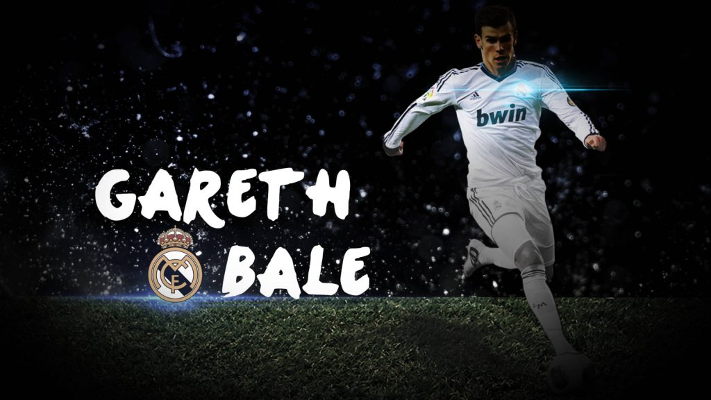 Gareth Bale Real Madrid wallpaper with bwin kit club crest on dark shimmering background