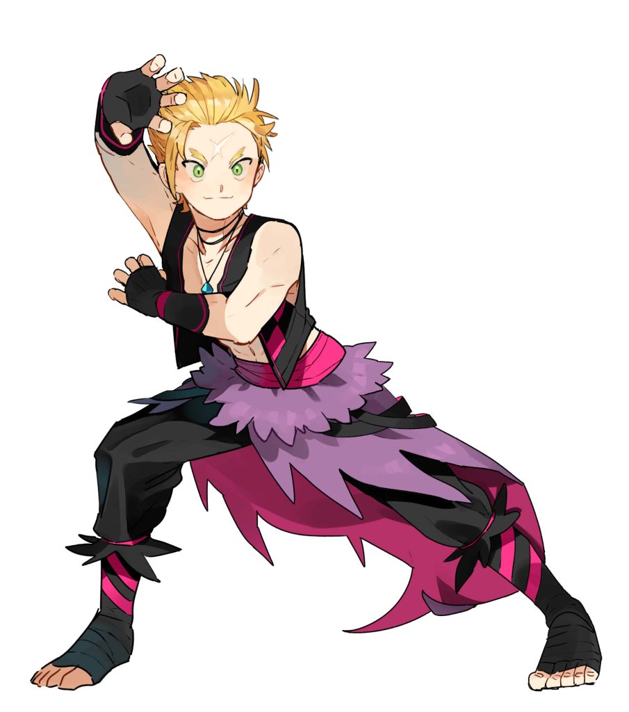 Dynamic digital anime art of Garfiel Tinsel in combat pose ReZero blond beastkin vibrant colors Wallpaper