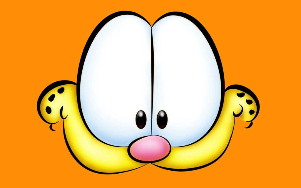 Garfield cartoon face close-up with bold orange background vibrant classic comic wallpaper