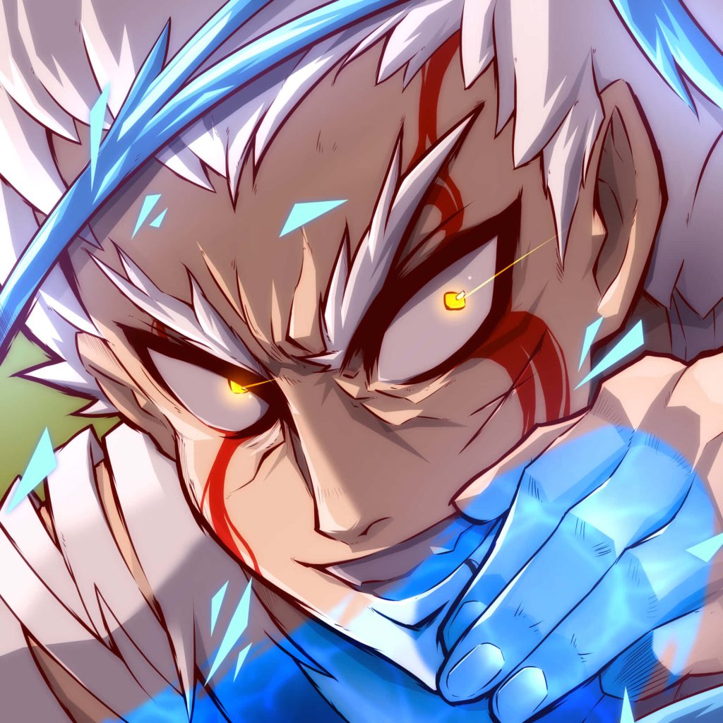 Garou One Punch Man wallpaper intense awakened form red markings glowing amber eyes energy effects