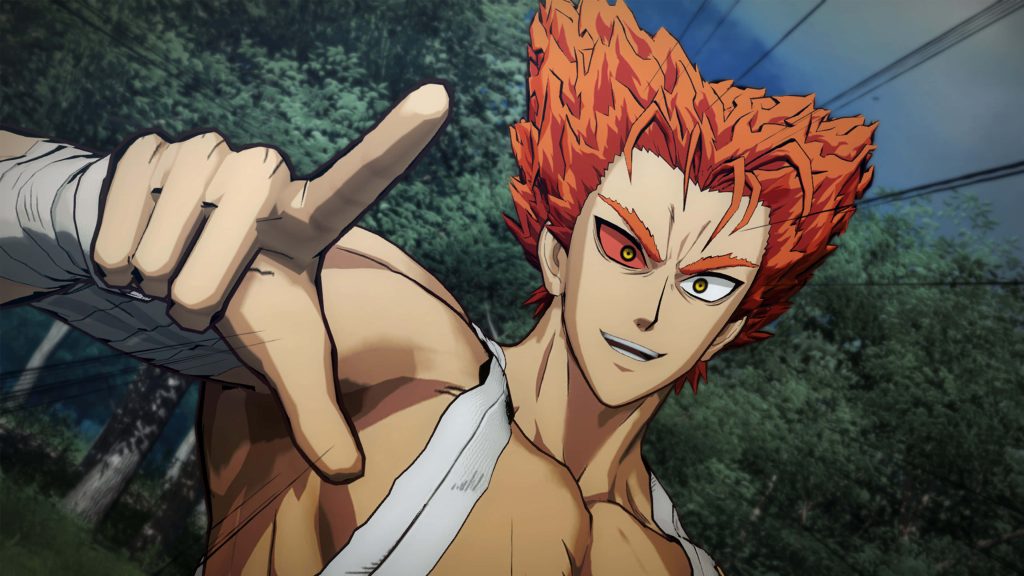 Garou from One Punch Man in dynamic pose cel shaded CGI style forest background wallpaper