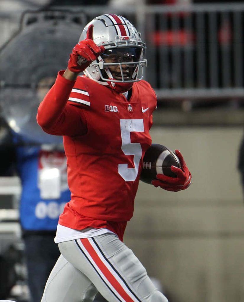 Ohio State Buckeyes Garrett Wilson number 5 triumphant touchdown football wallpaper background