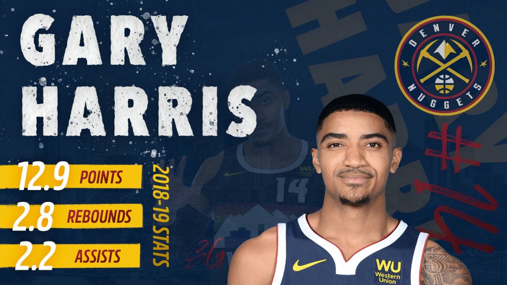 Gary Harris Denver Nuggets 2018-19 season stats poster wallpaper navy blue basketball design