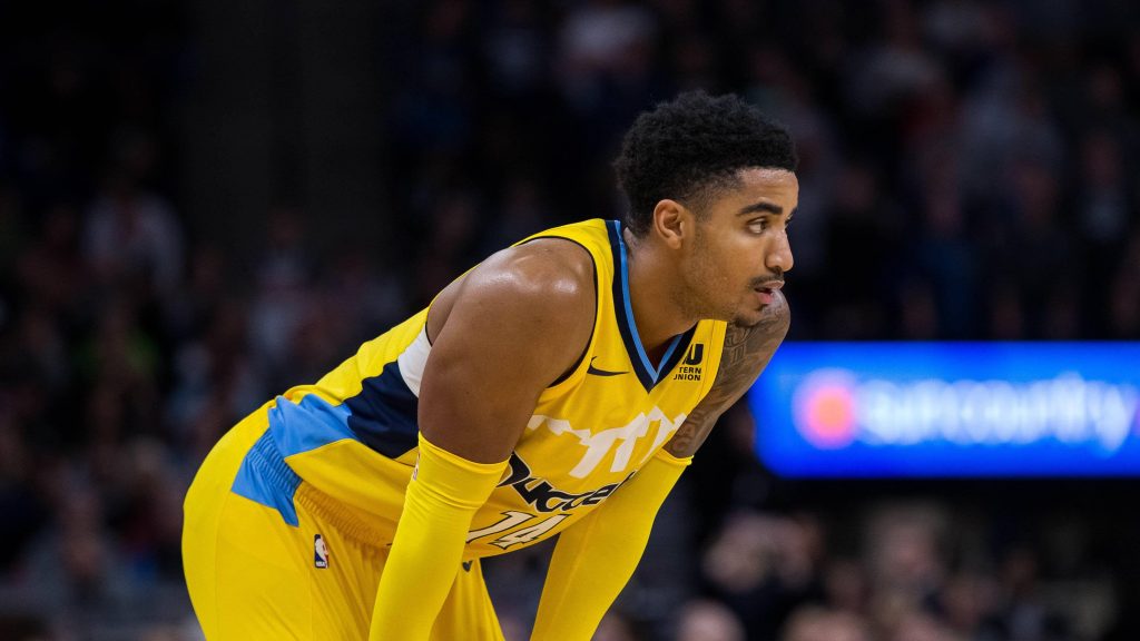 Gary Harris Denver Nuggets #14 side profile focused intense basketball wallpaper background
