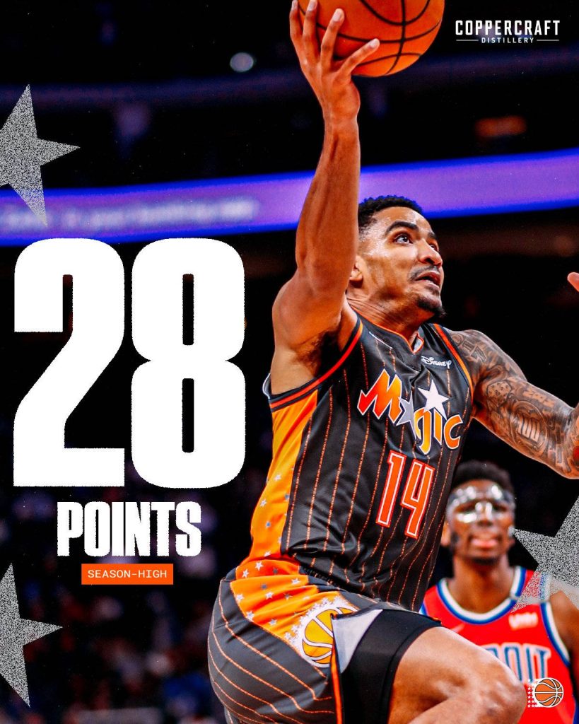 Gary Harris Orlando Magic number 14 basketball action wallpaper 28-point season-high performance