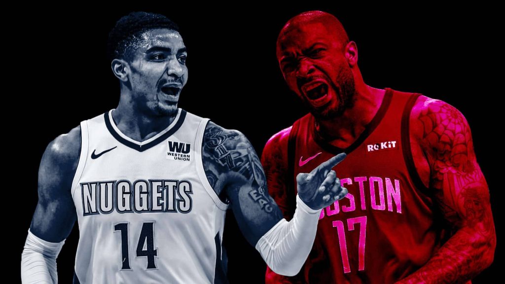 Gary Harris Denver Nuggets and PJ Tucker Houston Rockets intense NBA digital wallpaper