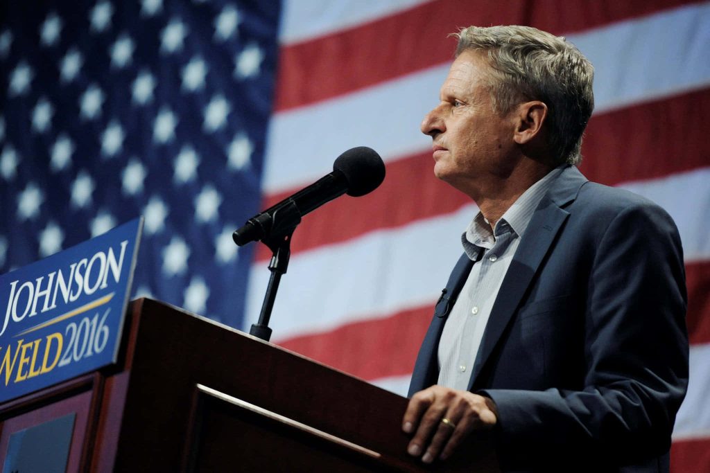 Gary Johnson 2016 Libertarian candidate speaking podium US flag Johnson Weld campaign sign Wallpaper