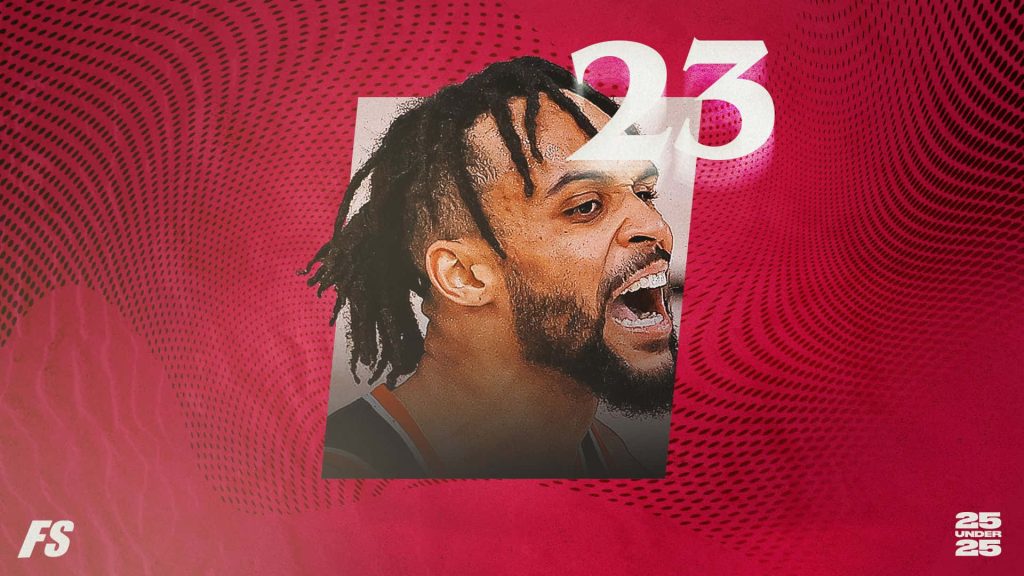Gary Trent Jr NBA wallpaper red dot matrix background 25 Under 25 intense expression 23 jersey