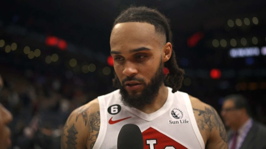 Gary Trent Jr intense postgame interview in Toronto Raptors jersey high quality basketball wallpaper