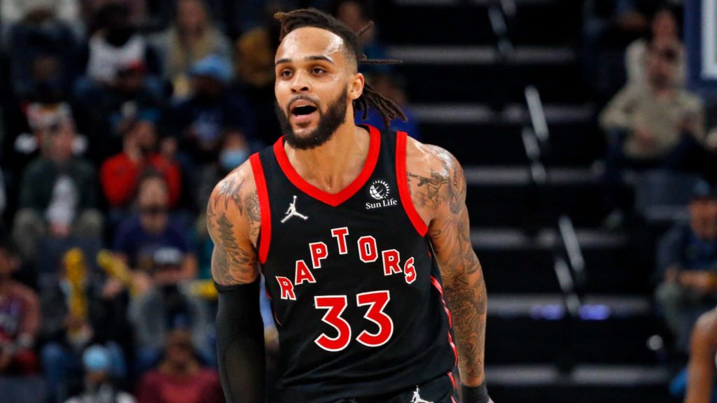 Gary Trent Jr Toronto Raptors black jersey intense NBA game action basketball wallpaper