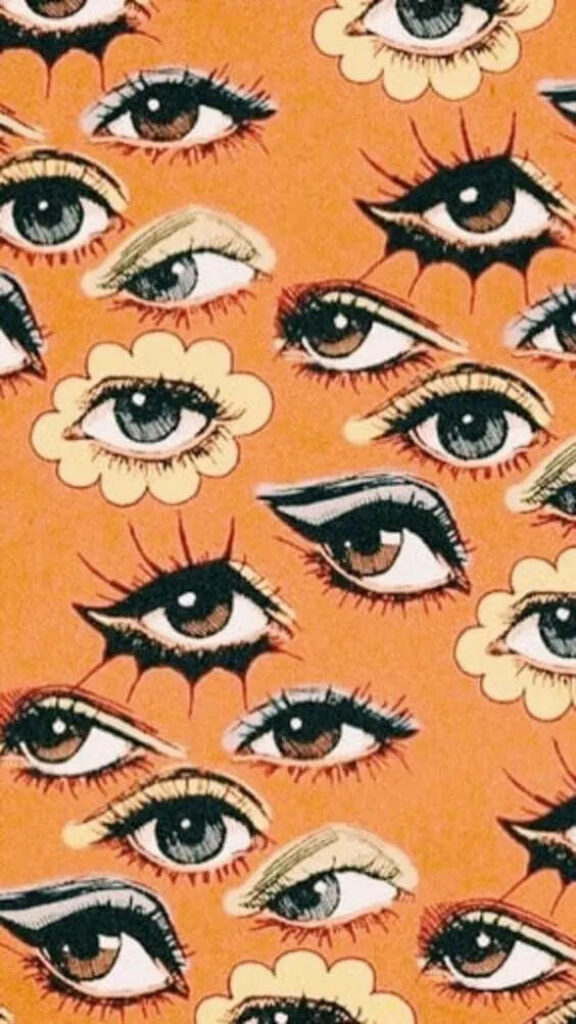 Vibrant Eye Kaleidoscope on Grunge Orange: Unique Indie Phone Wallpaper