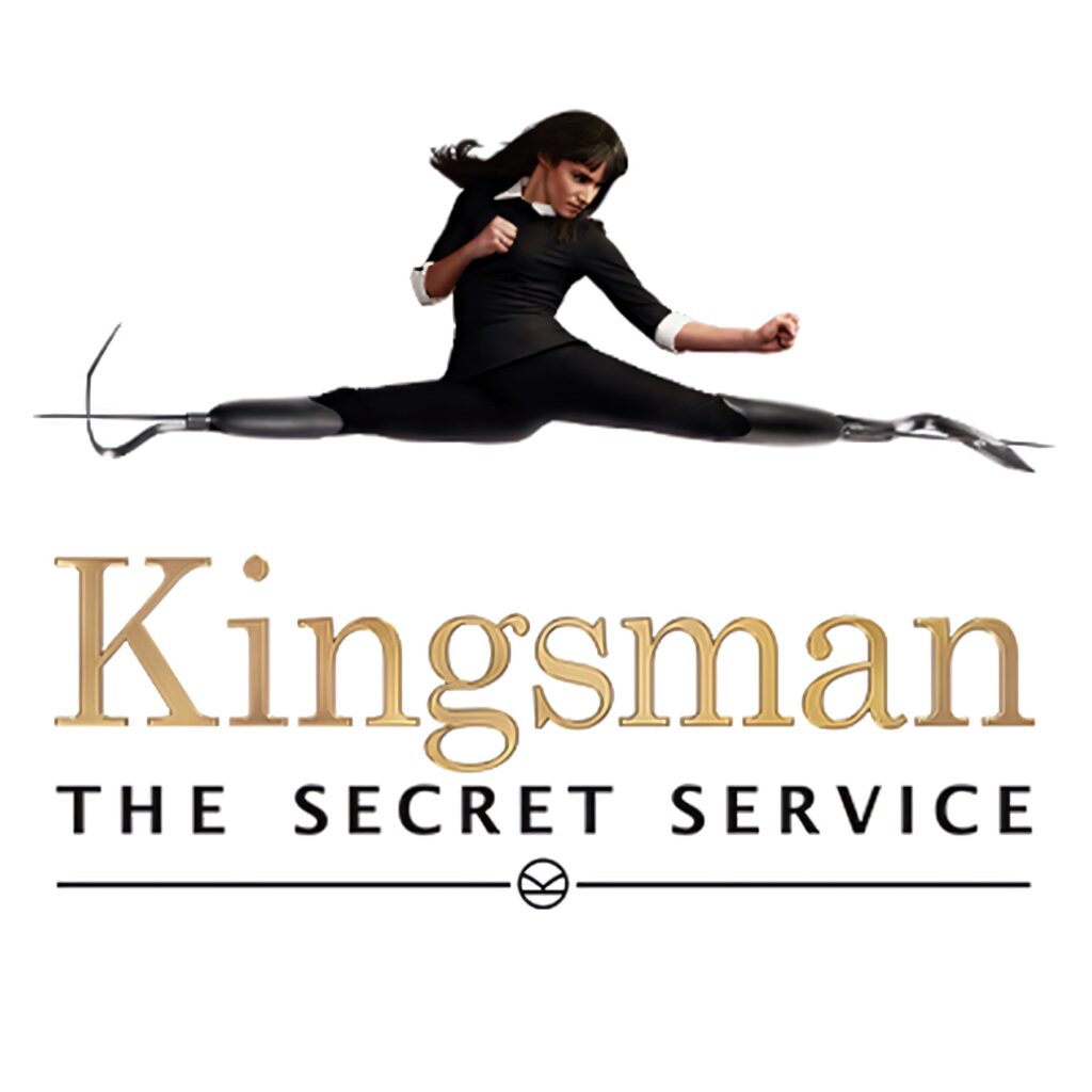 Gazelle Kingsman wallpaper action pose above iconic Kingsman The Secret Service logo background