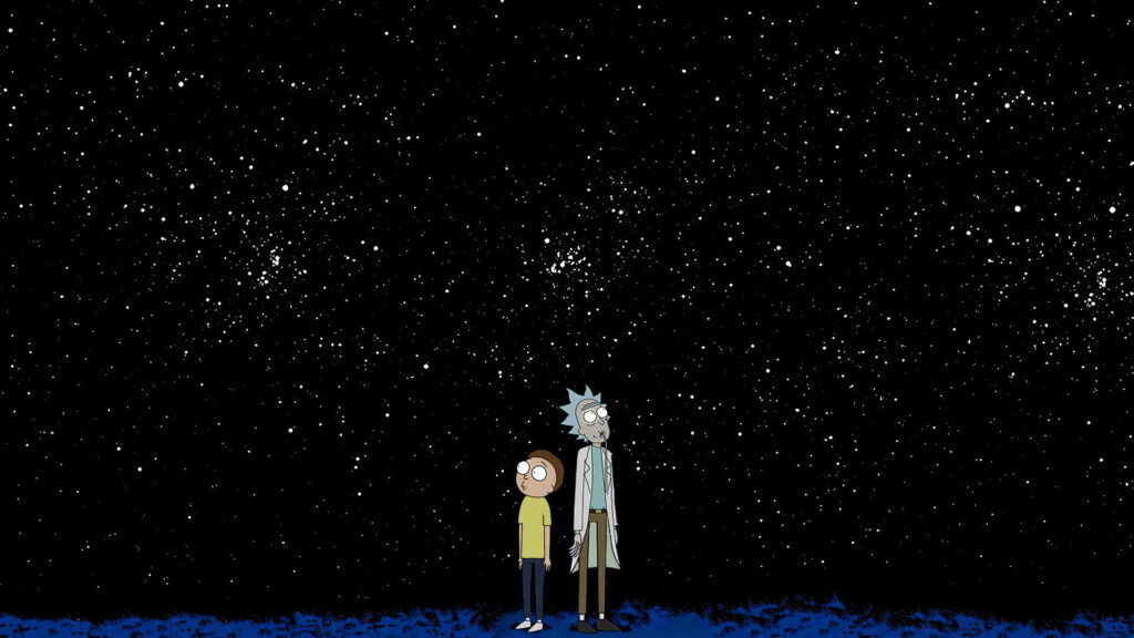 Stargazing Together: Rick and Morty's Iconic Bond Under the Night Sky Wallpaper