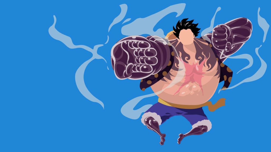 Gear Fourth Unleashed: Luffy's Epic Power Surges amidst a Tranquil Blue Canvas Wallpaper