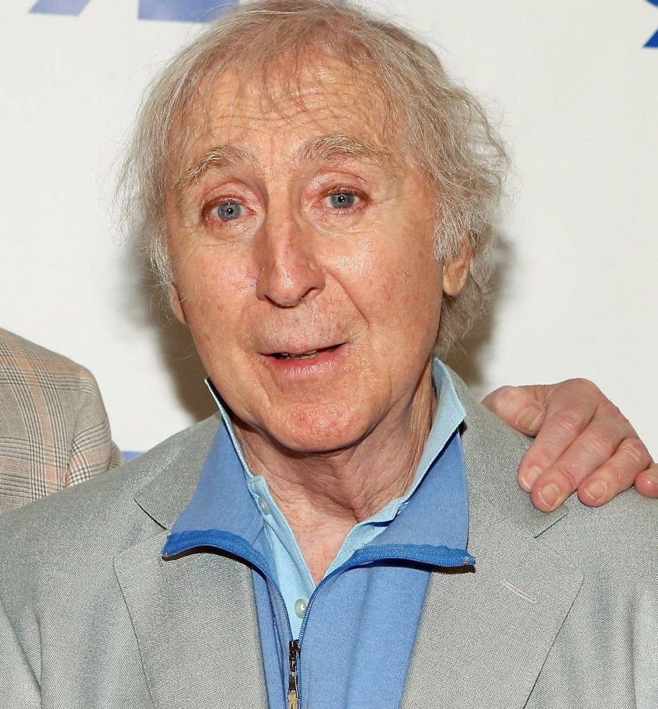 Gene Wilder portrait in light blue shirt and grey blazer professional wallpaper background